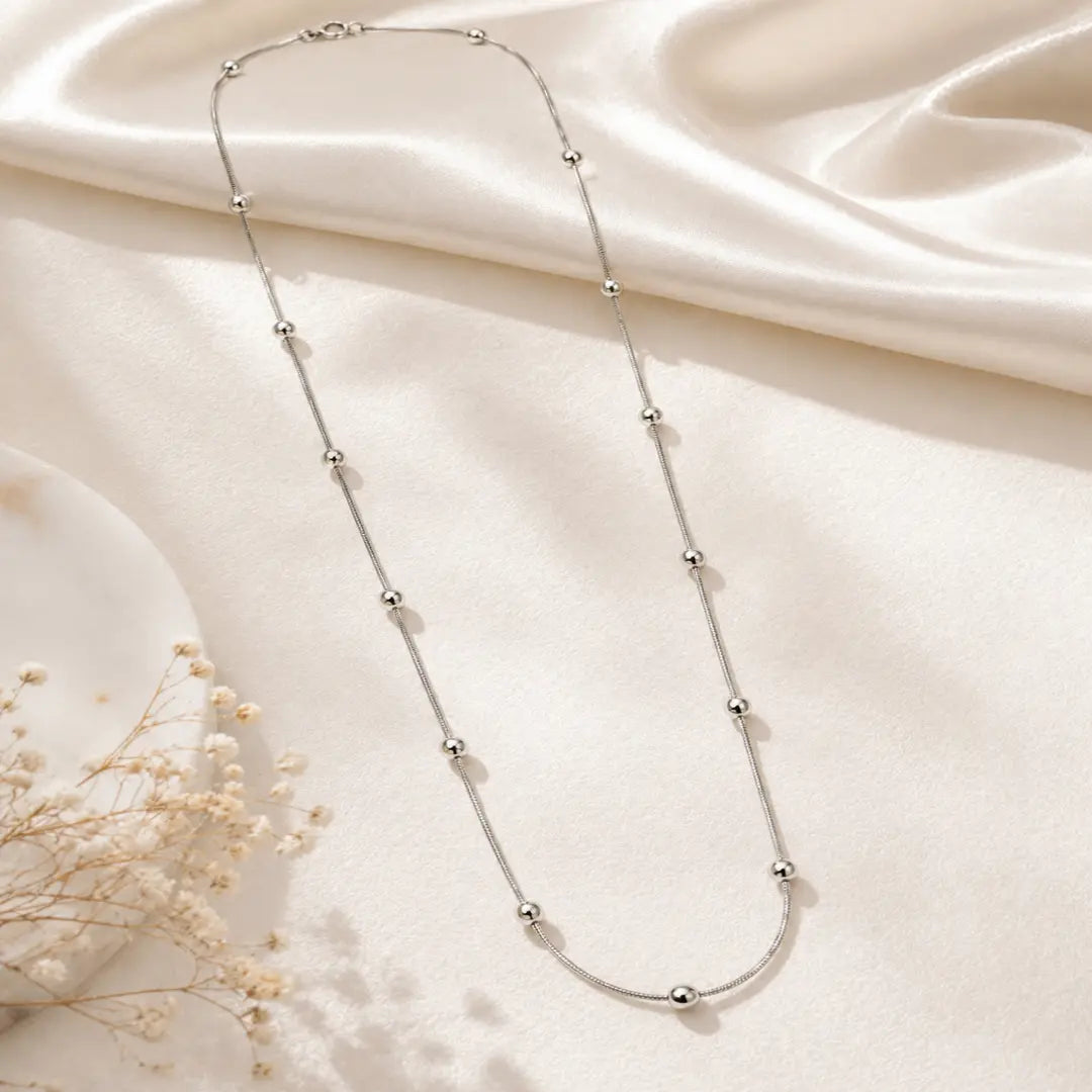 Mashha 925 Sterling Silver Rhodium Plated Celeste Bead Chain Mashha