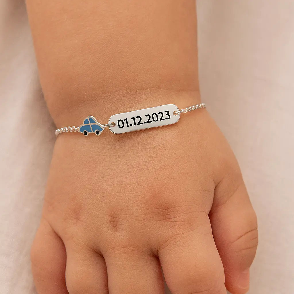 Zoom Joy 925 Silver Baby Car Bracelet – Custom Date or Name Engraved Mashha