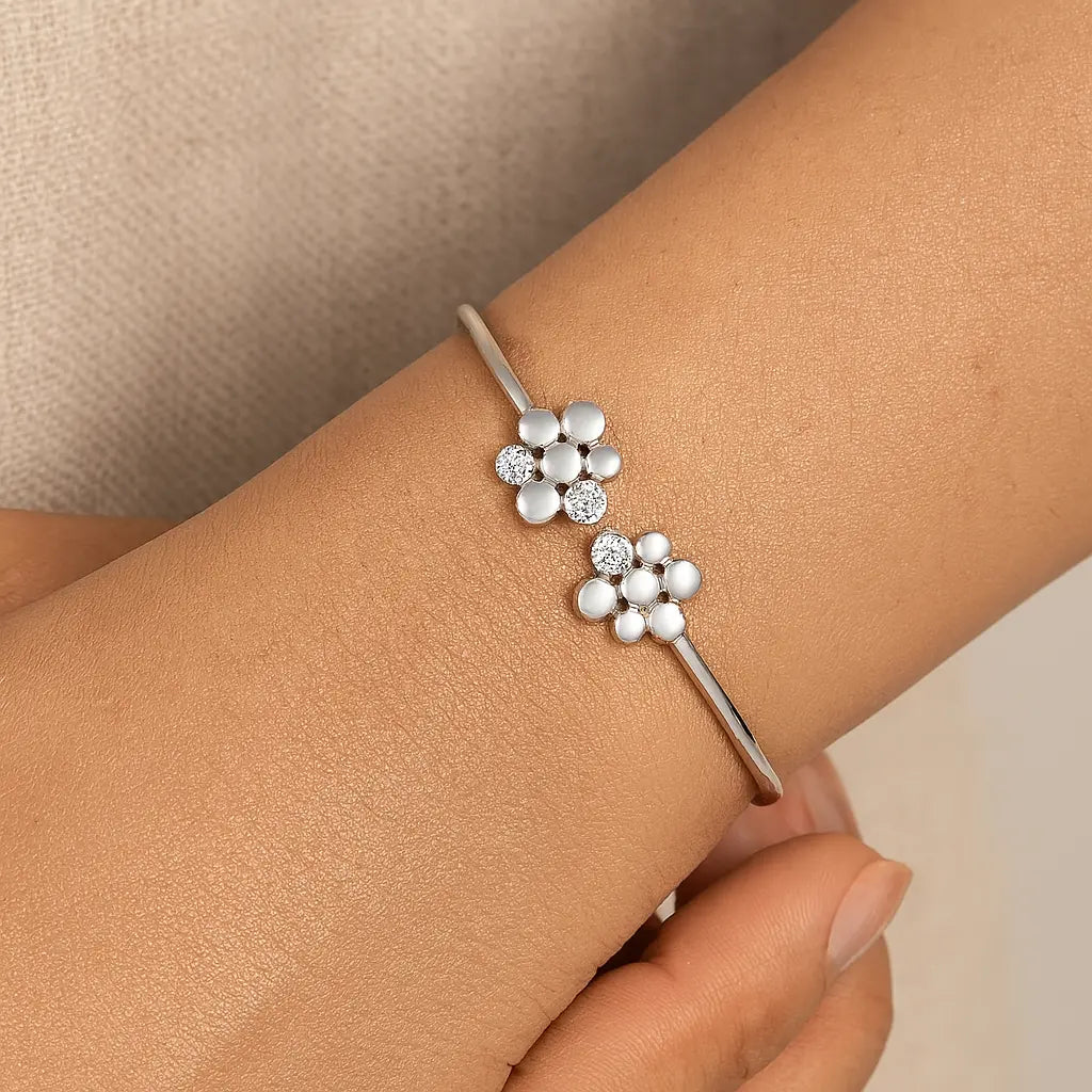 Silver Bloom Open Bangle Bracelet Mashha