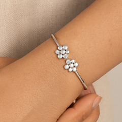 Silver Bloom Open Bangle Bracelet