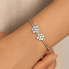 Silver Bloom Open Bangle Bracelet Mashha