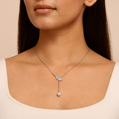 Mashha 925 Silver Leaf & Pearl Drop Pendant chain