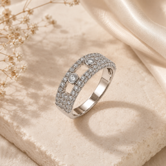 Mashha 925 Silver Rhodium Plated Dual Stone Dancing Ring Mashha