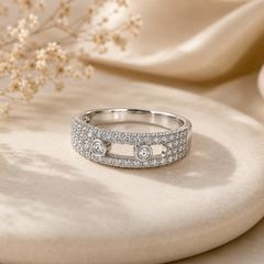 Mashha 925 Silver Rhodium Plated Dual Stone Dancing Ring Mashha