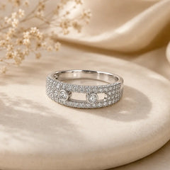 Mashha 925 Silver Rhodium Plated Dual Stone Dancing Ring Mashha