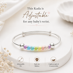Silver Baby Kada – Pastel Rainbow Beads