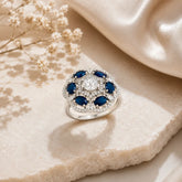 Silver Sapphire Bloom Cocktail Ring Mashha