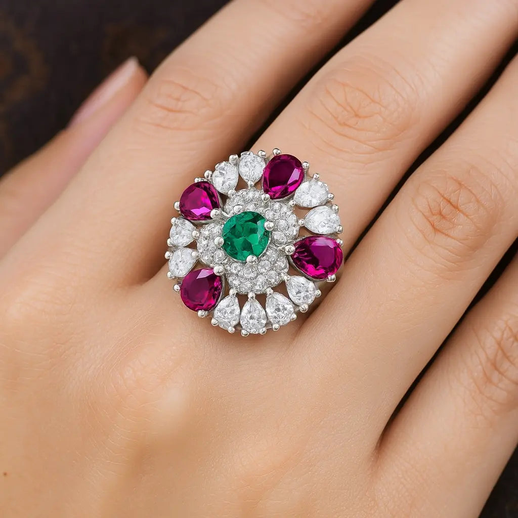 Royal Radiance Emerald Cocktail Ring Mashha