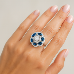 Silver Sapphire Bloom Cocktail Ring