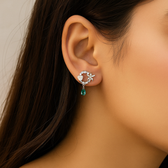 Emerald Glow Crescent Earrings