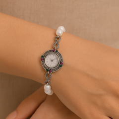 Vintage Garden Timepiece with Real white pearl Band watch