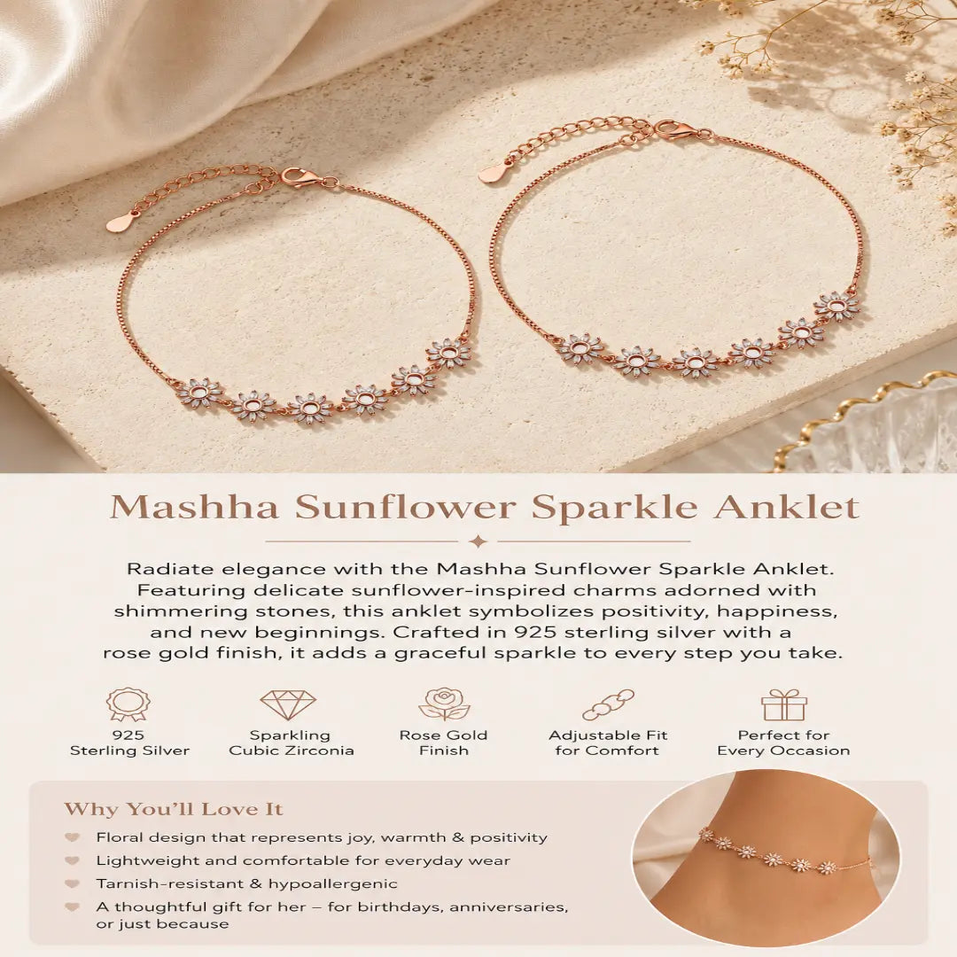 Mashha 925 Silver Sunflower Sparkle Anklet Mashha