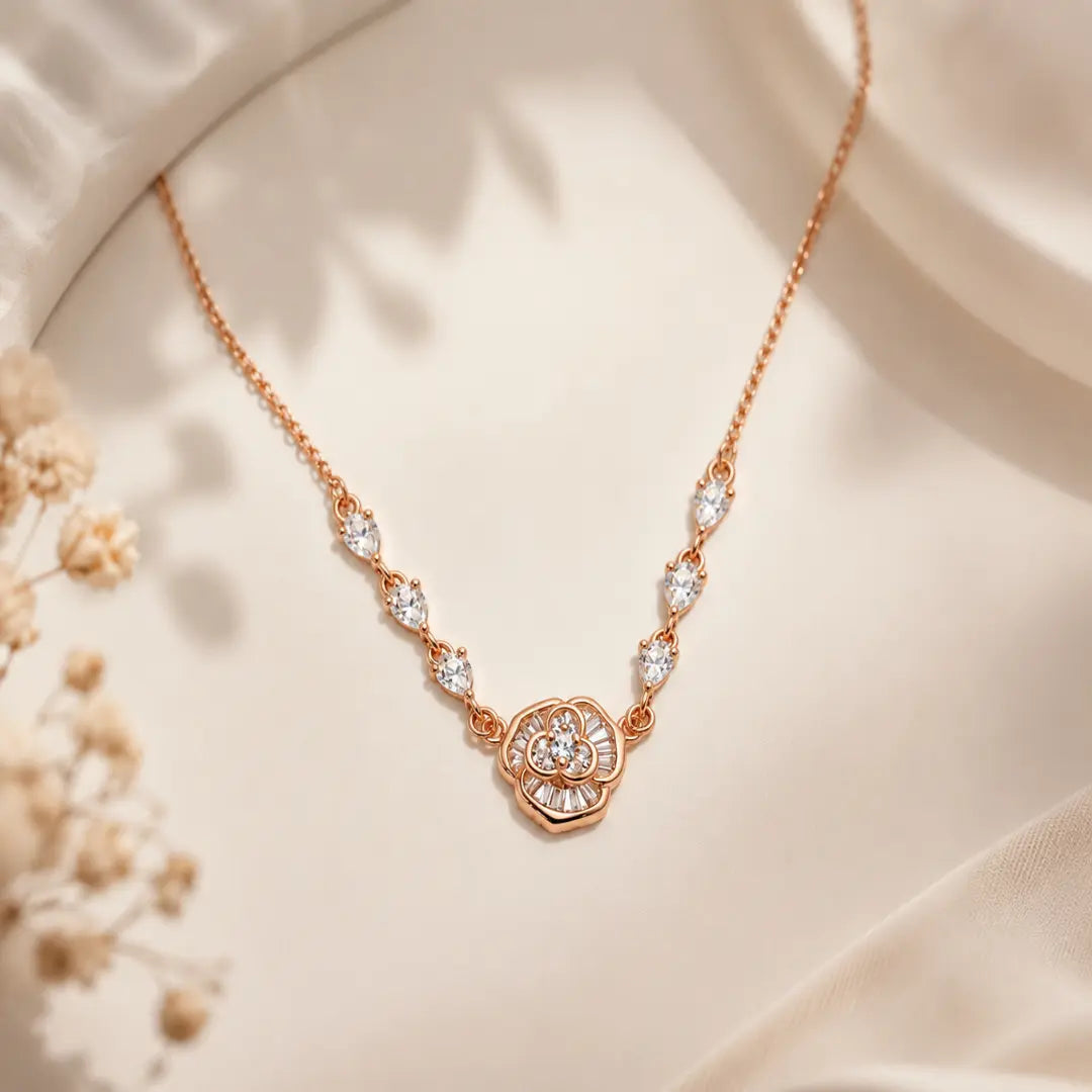 Mashha 925 Silver Rosé Fleur Crystal Necklace Mashha