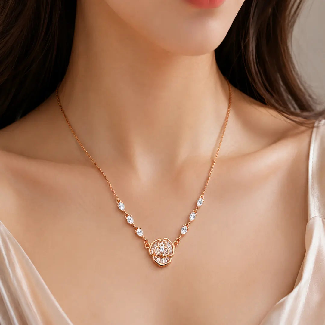 Mashha 925 Silver Rosé Fleur Crystal Necklace Mashha