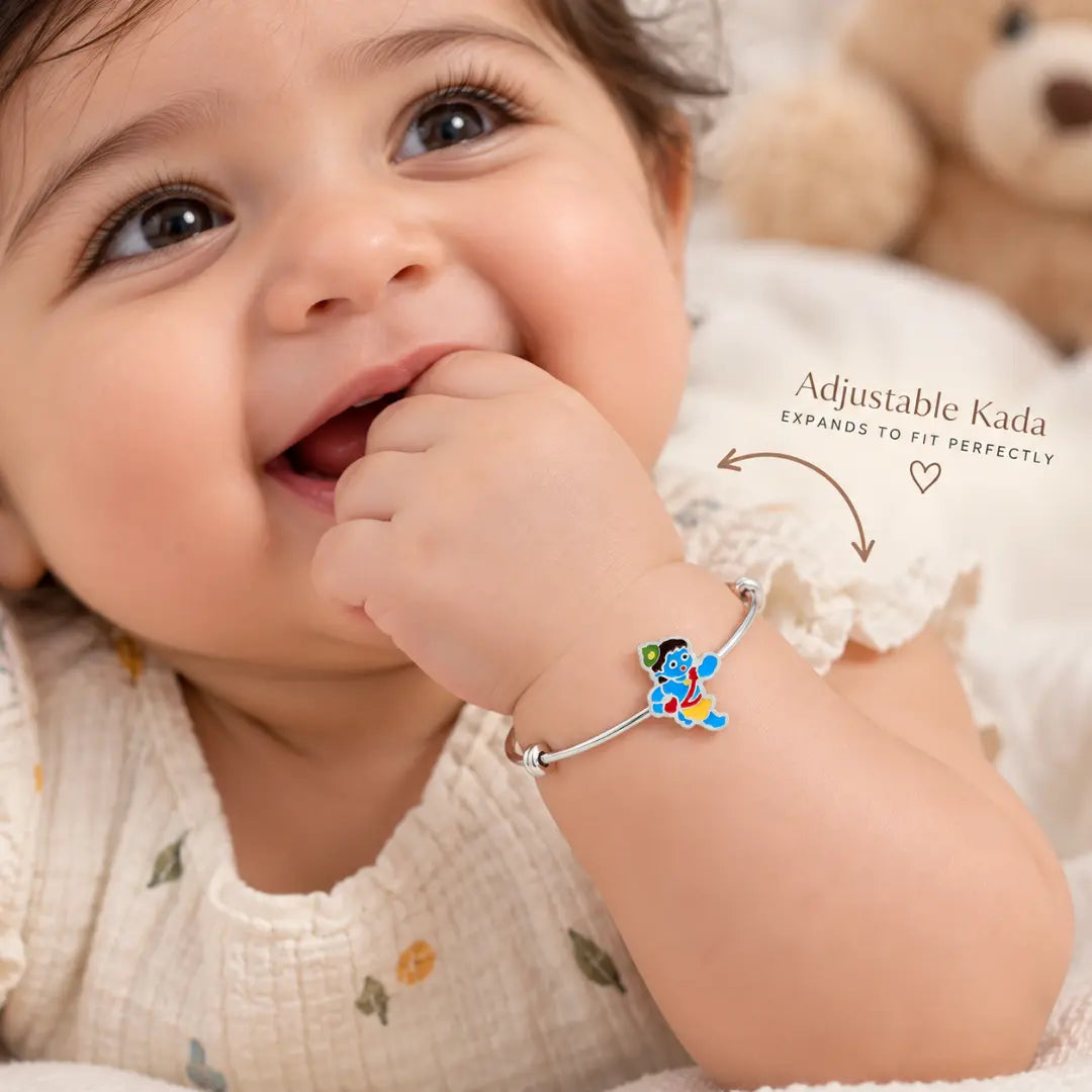 Silver Enamel Baby Kada - Little Krishna Edition Mashha