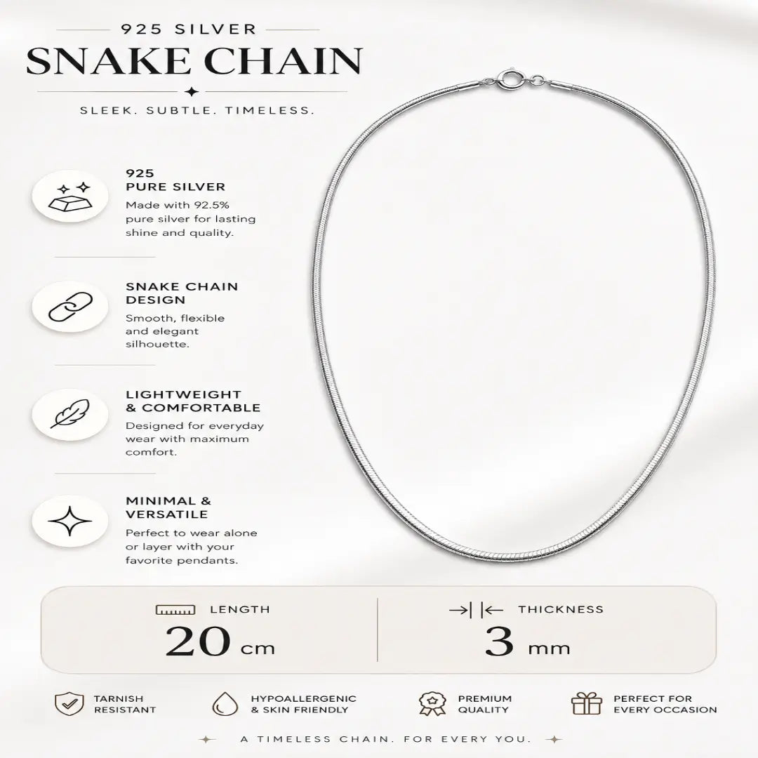 Chloe 925 Silver Rhodium Plated Sleek Snake Chain Mashha