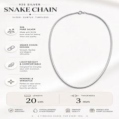 Chloe 925 Silver Rhodium Plated Sleek Snake Chain Mashha