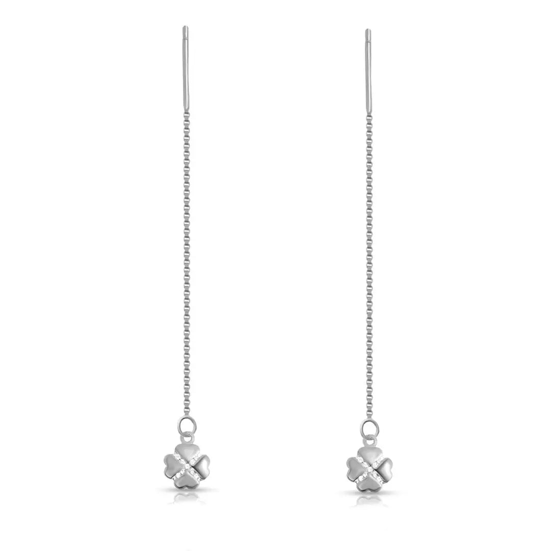 Mashha 925 Silver Clover Glint Sui Dhaga Earrings Mashha