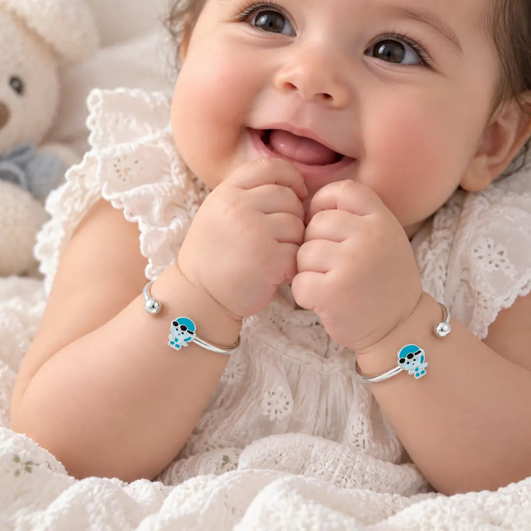 Mashha 925 Silver Cool Dude Design Silver Baby Kada (Pair) Mashha