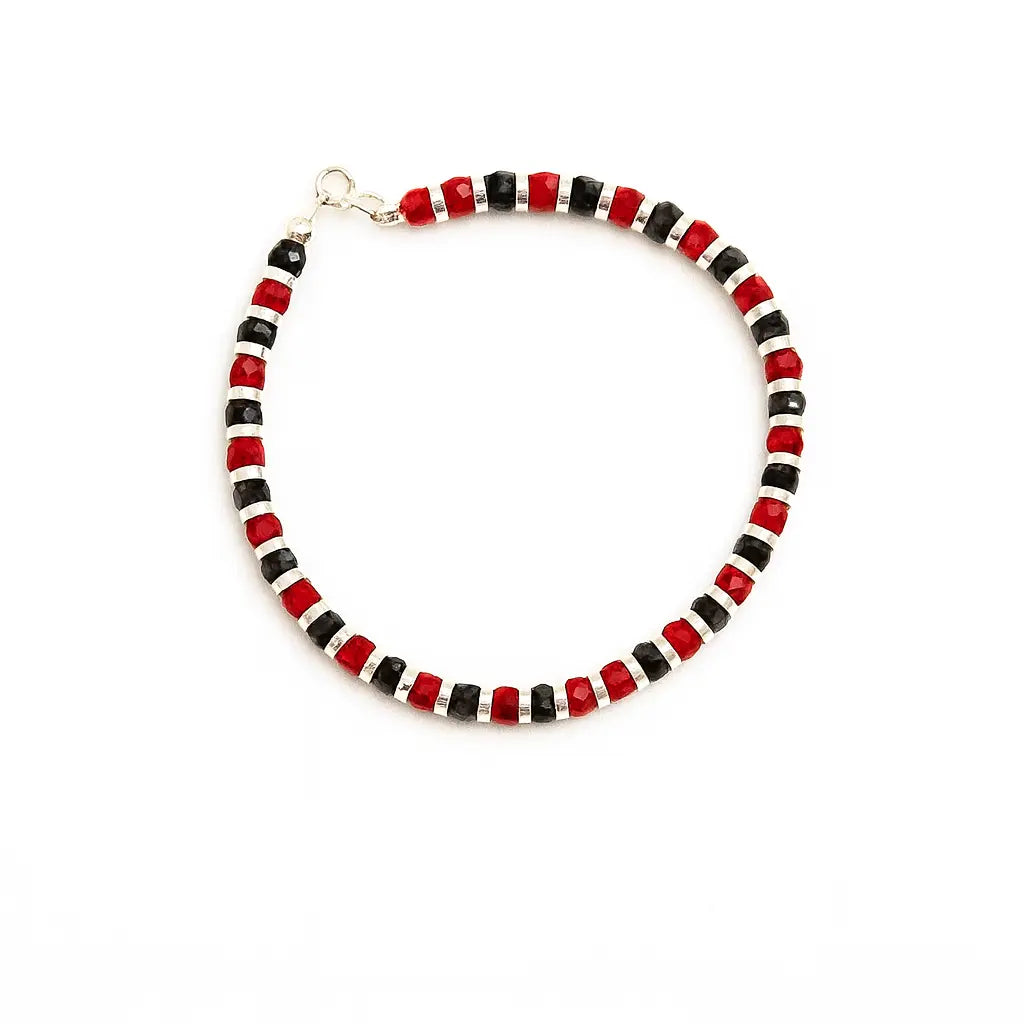 Crimson Noir Beaded Silver Bracelet Mashha