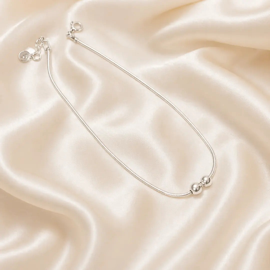 Mashha 925 Silver Dual Bead Rope Anklet (Pair) Mashha