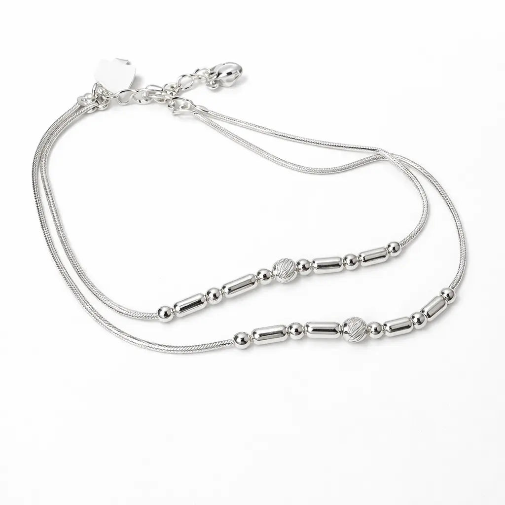 Mashha 925 Silver Dual Layer Beaded Anklet (Pair) Mashha