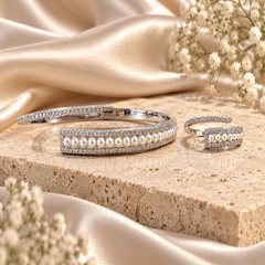 Mashha 925 Silver Celeste Pearl Luxe Bracelet & Ring Set
