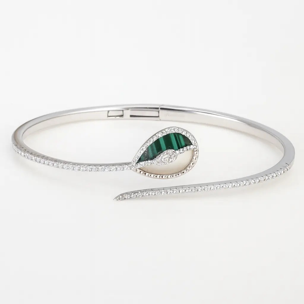 Mashha 925 Silver Emerald Teardrop Radiance Bangle Mashha