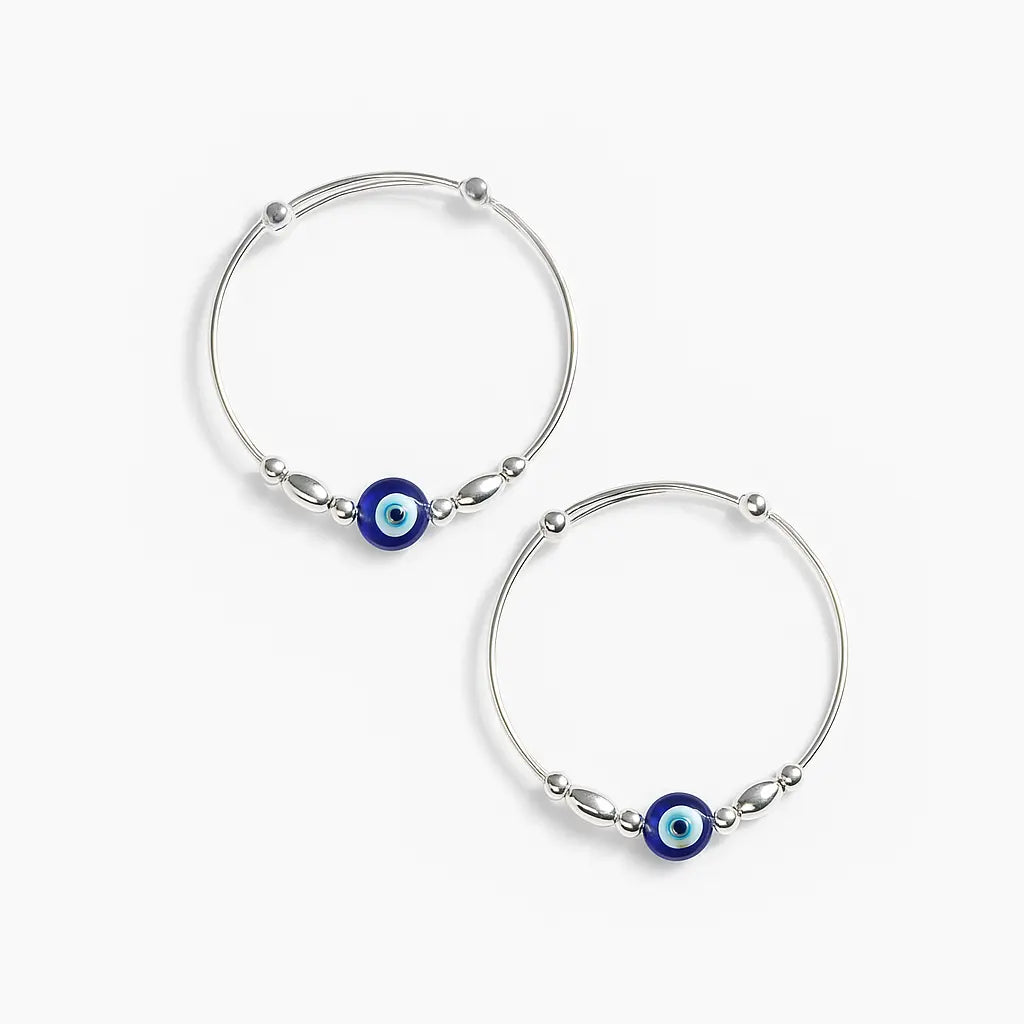 Mashha 925 Silver Evil Eye Baby Bangle (Pair) Mashha