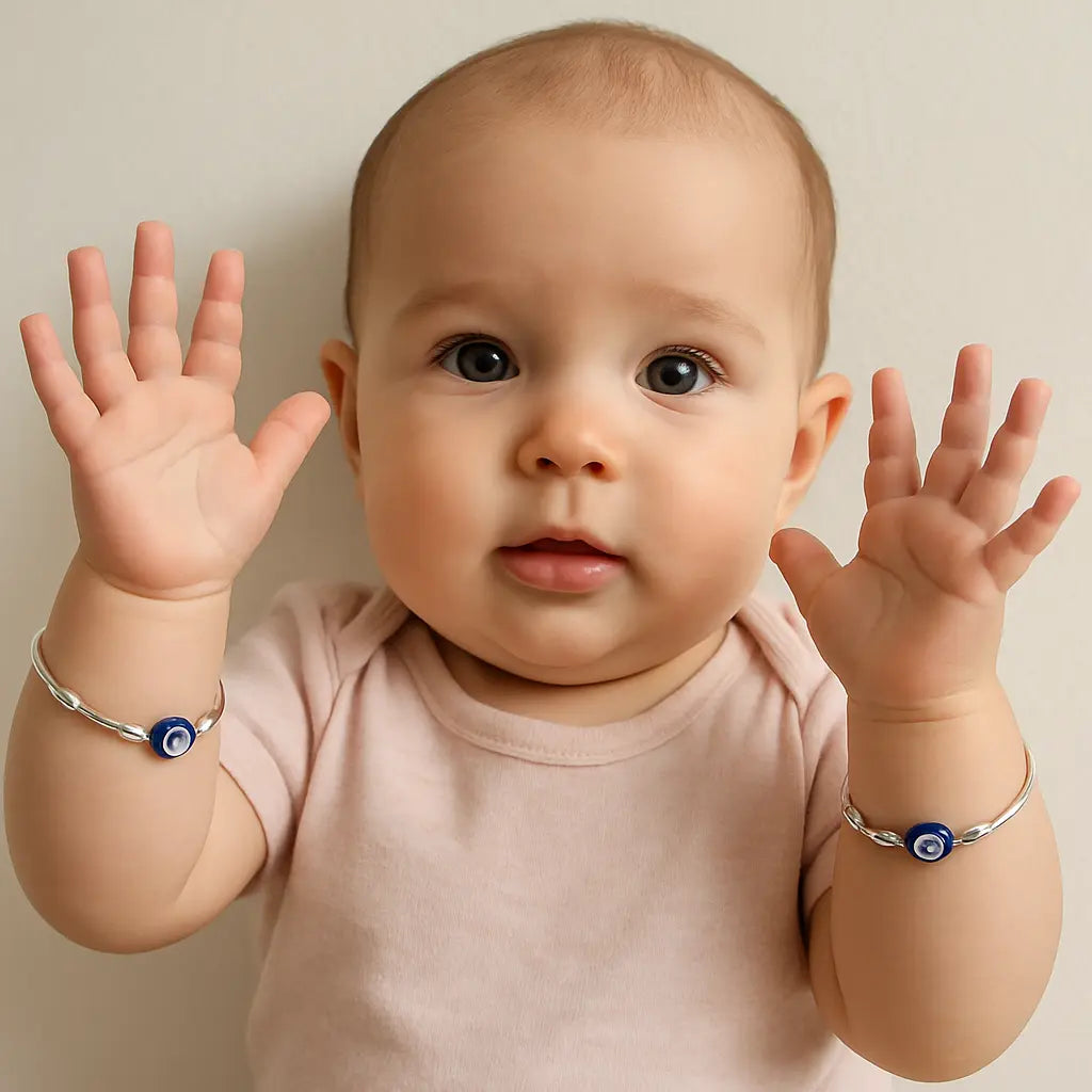 Mashha 925 Silver Evil Eye Baby Bangle (Pair) Mashha