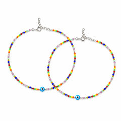 Evil Eye Rainbow Bead Silver Anklet Mashha