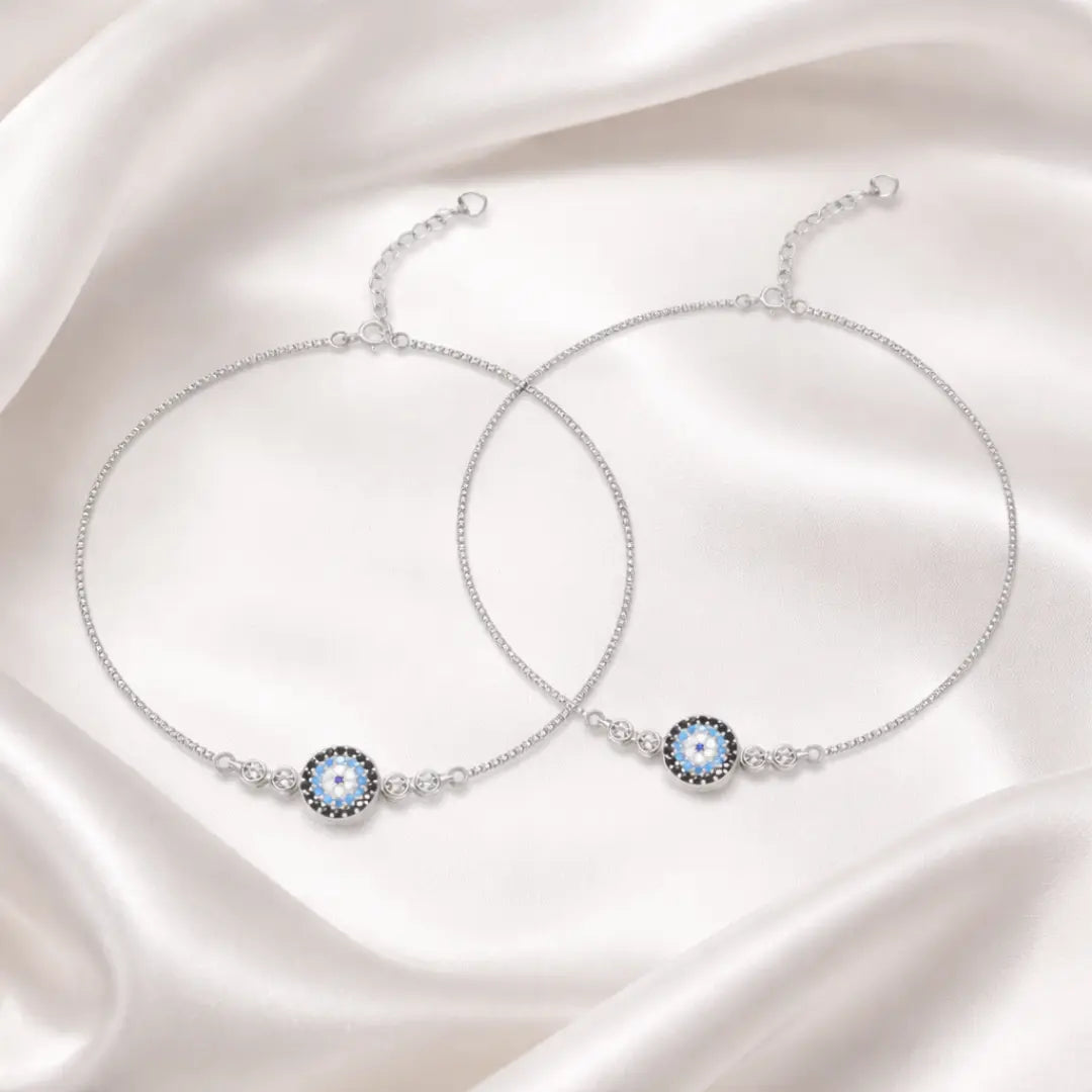Mashha 925 Silver Evil Eye Silver Anklet Pair Mashha