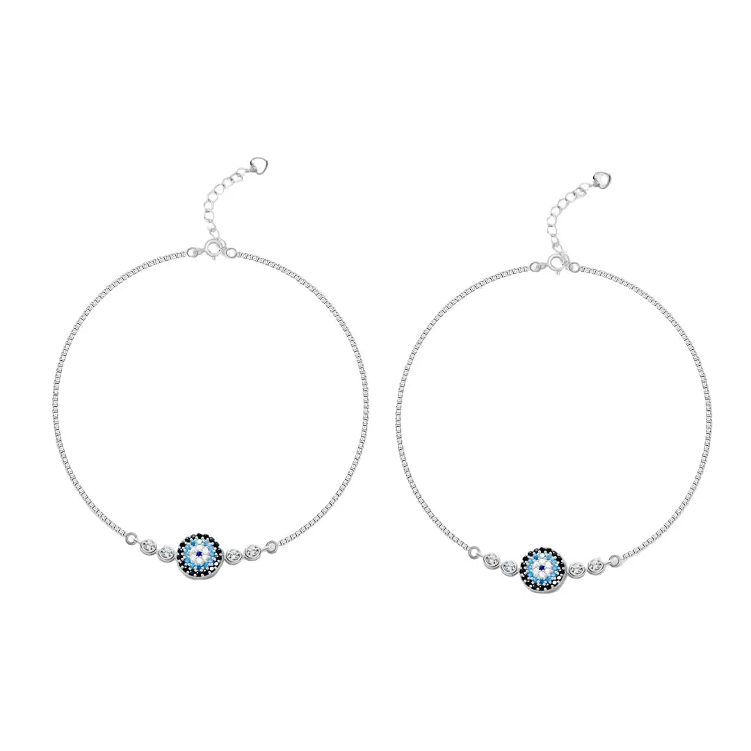Mashha 925 Silver Evil Eye Silver Anklet Pair Mashha