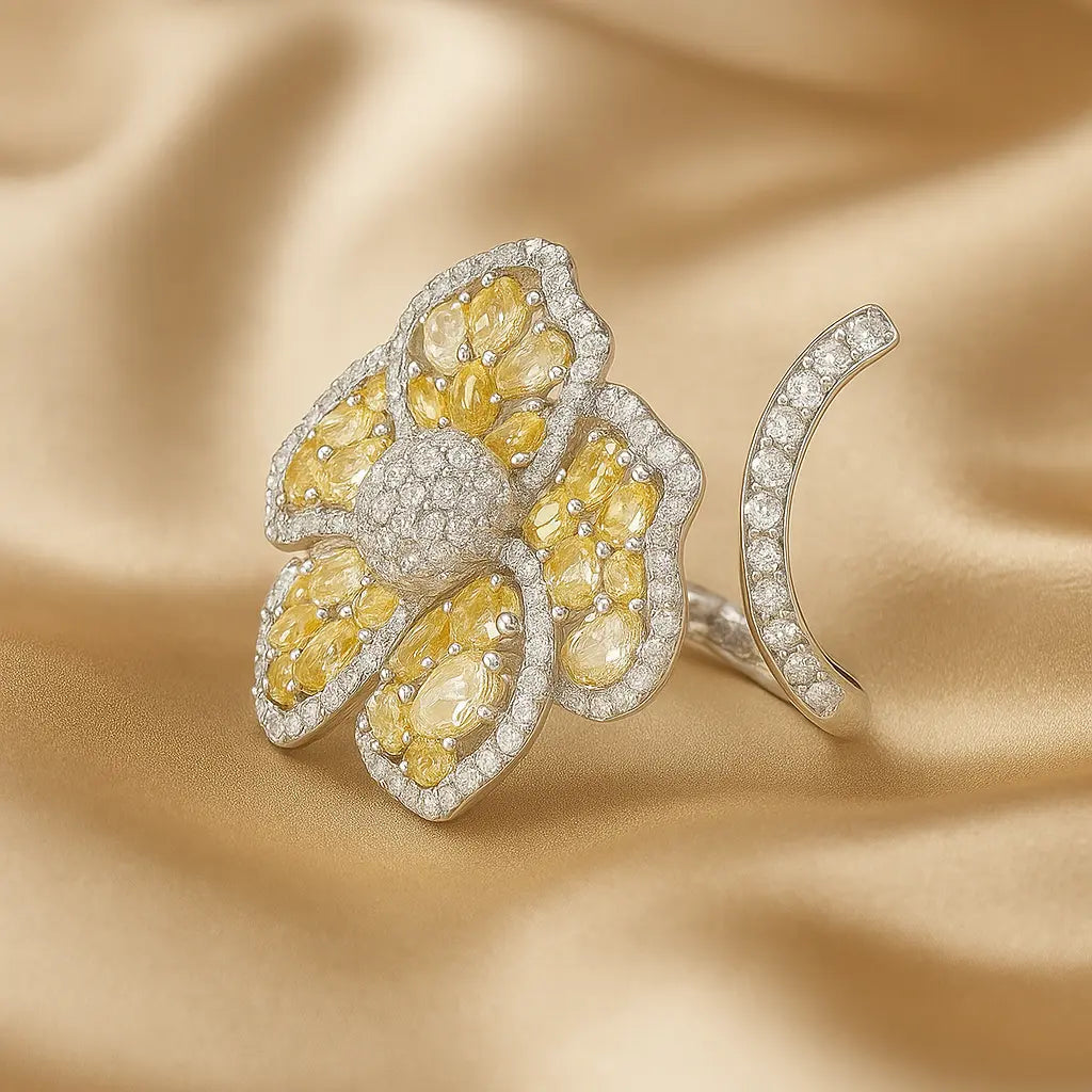 Golden Bloom 925 Silver Cocktail Ring (Adjustable) Mashha