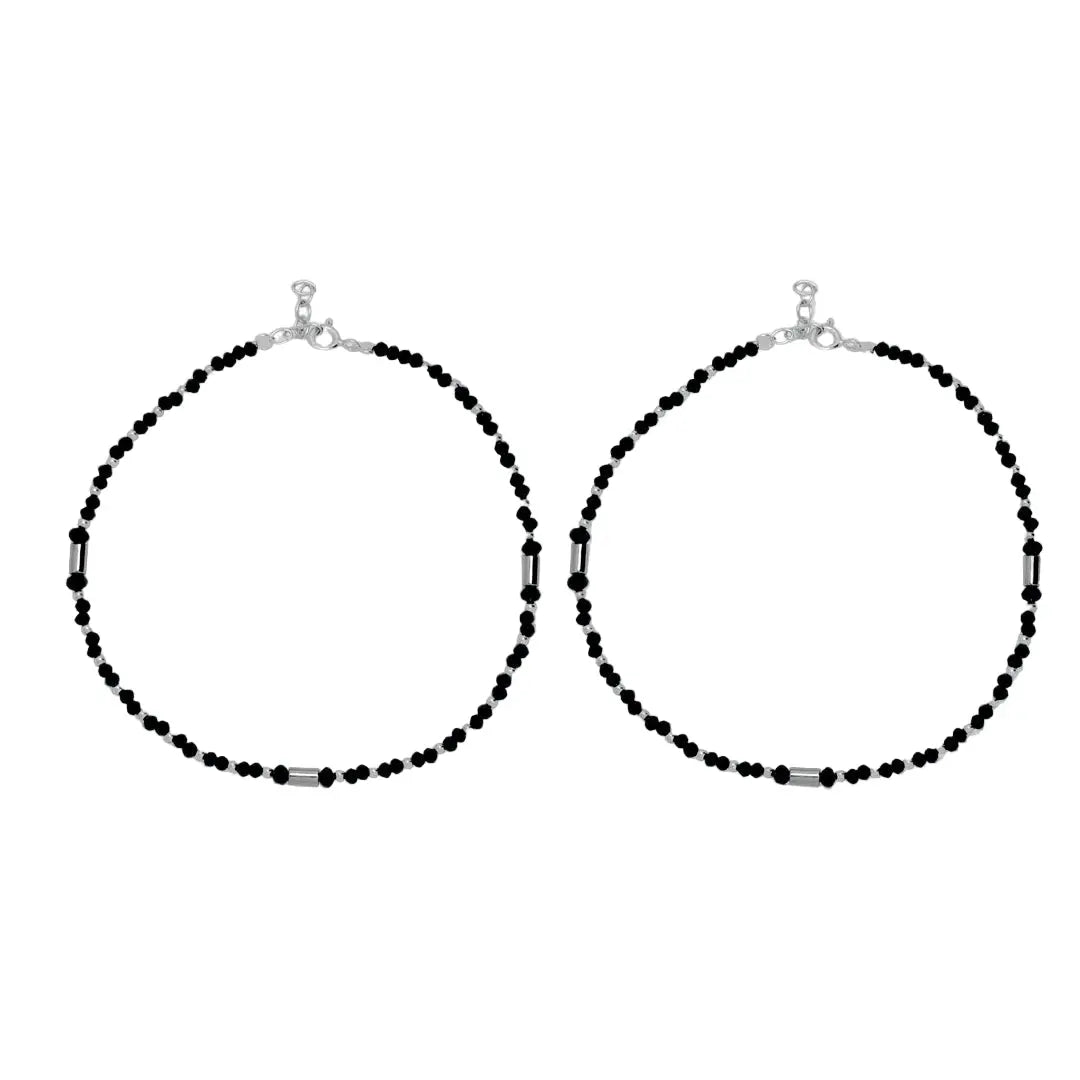 Mashha 925 Silver Hematite & Crystal Silver Anklet Mashha