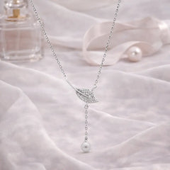 Mashha 925 Silver Leaf & Pearl Drop Pendant chain Mashha