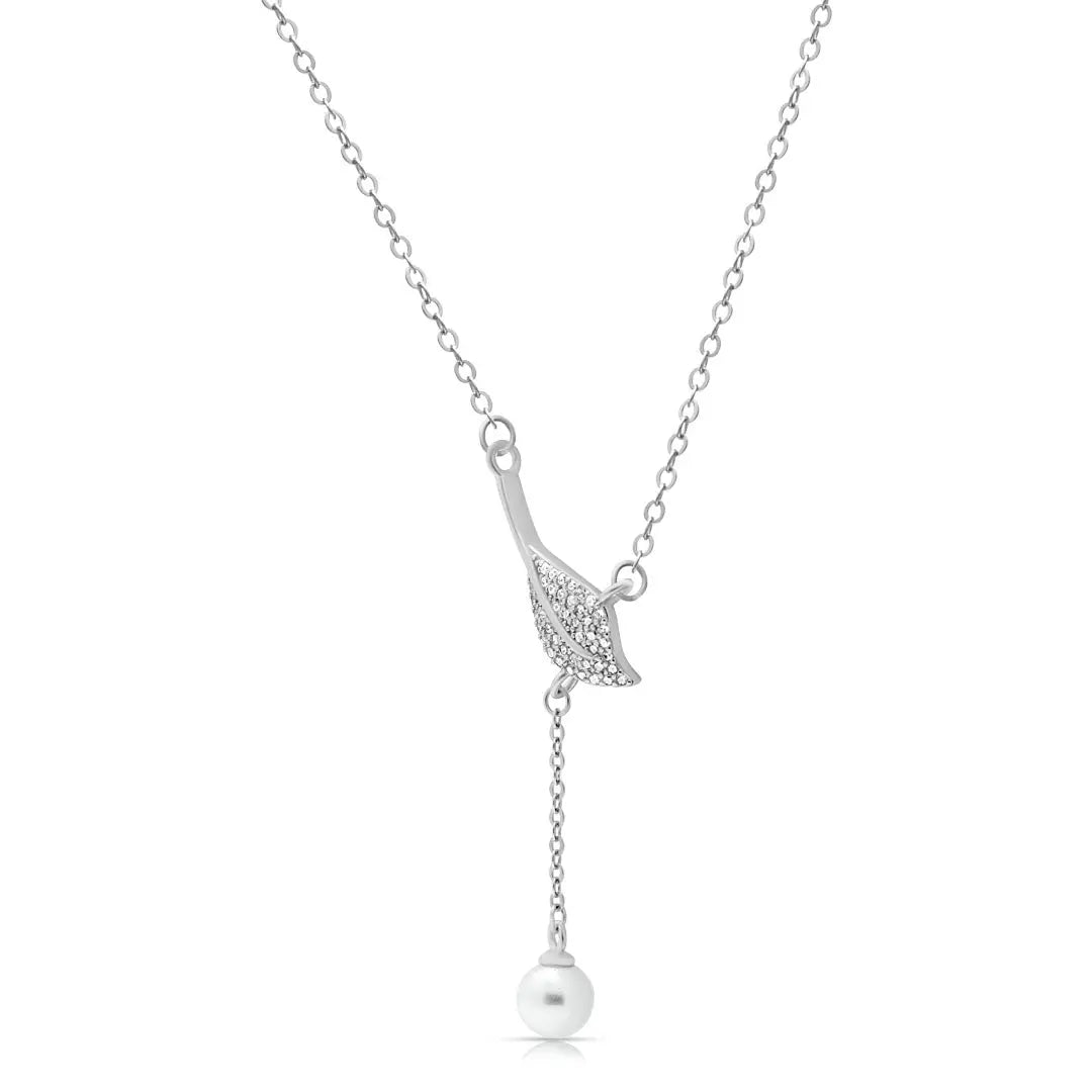 Mashha 925 Silver Leaf & Pearl Drop Pendant chain Mashha