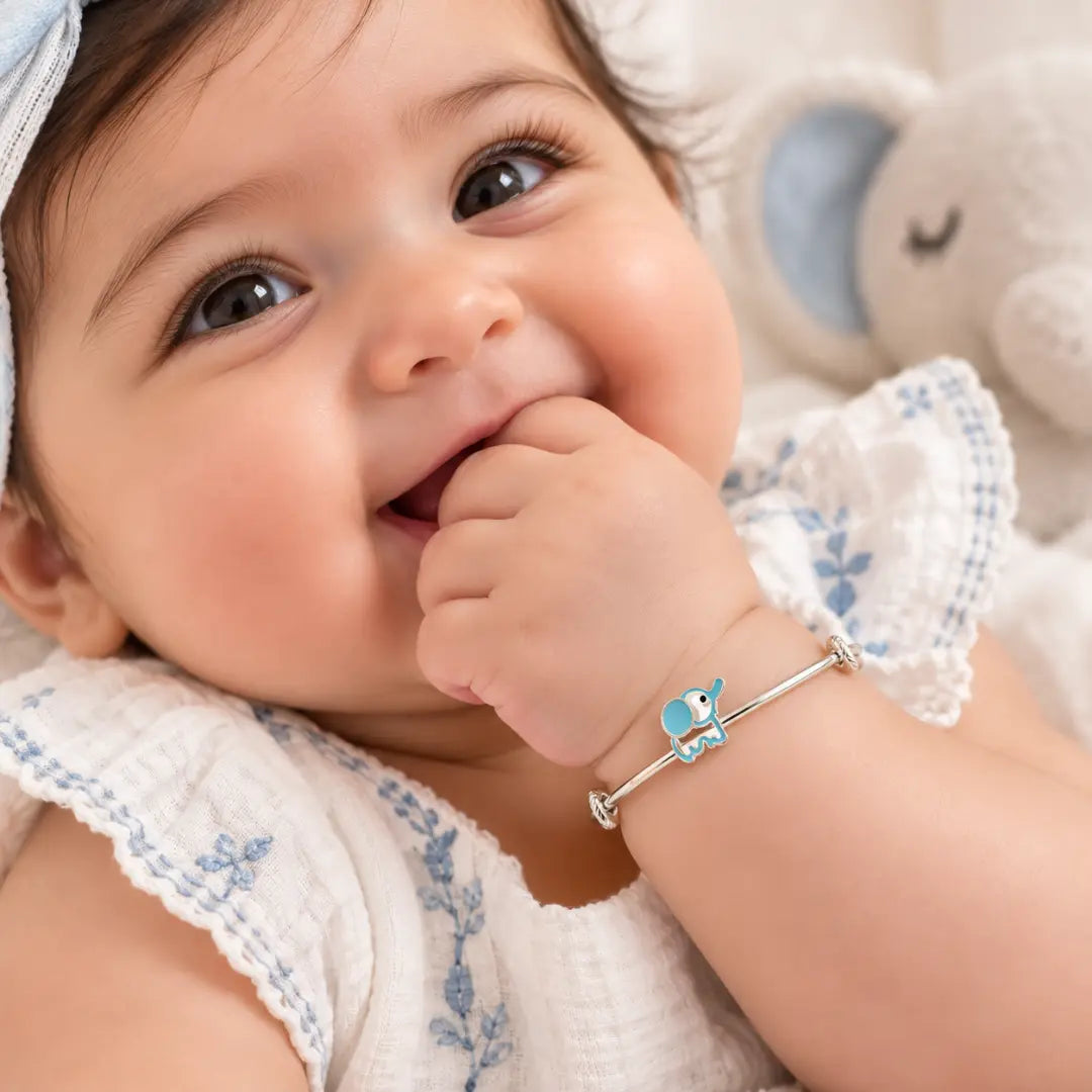 Little Elephant Silver Enamel Baby Kada Mashha