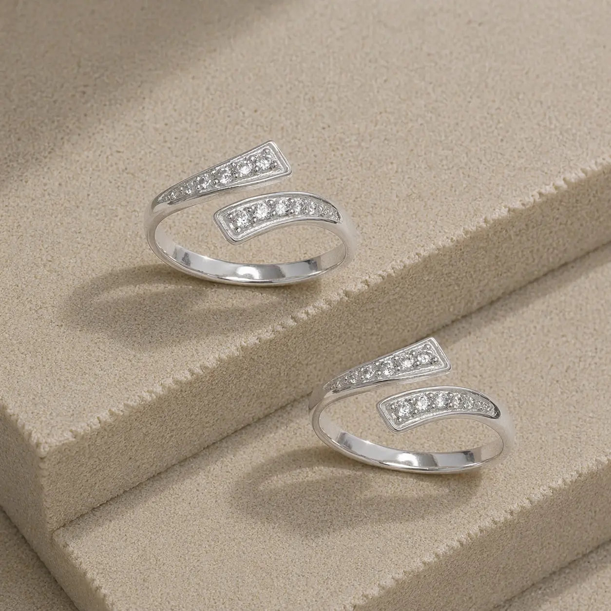 Mashha 925 Silver Adjustable Toe Rings with CZ Detailing Mashha
