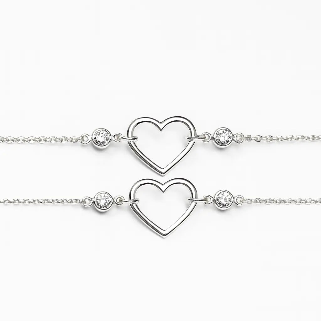 MASHHA 925 Silver Heart Charm Anklet (Pair) Mashha