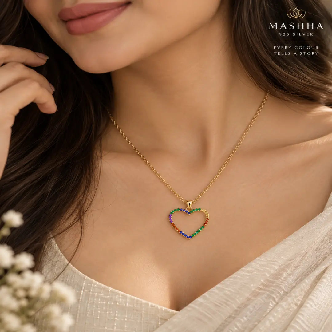 Mashha 925 Silver Rainbow Heart Pendant Necklace Mashha