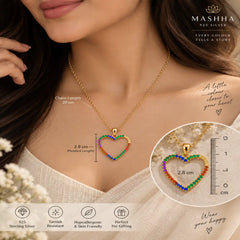 Mashha 925 Silver Rainbow Heart Pendant Necklace Mashha