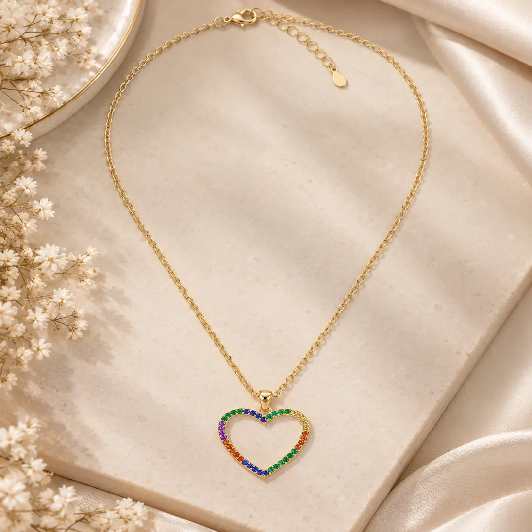 Mashha 925 Silver Rainbow Heart Pendant Necklace Mashha