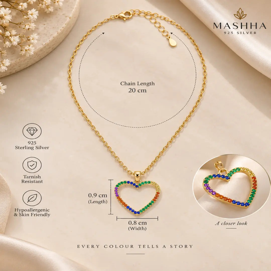 Mashha 925 Silver Rainbow Heart Pendant Necklace Mashha