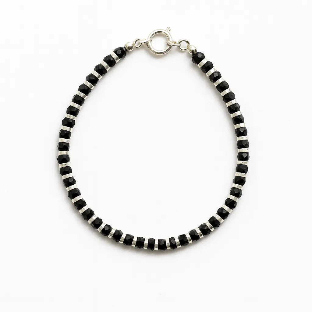Black Bead Silver Spacer Bracelet Mashha
