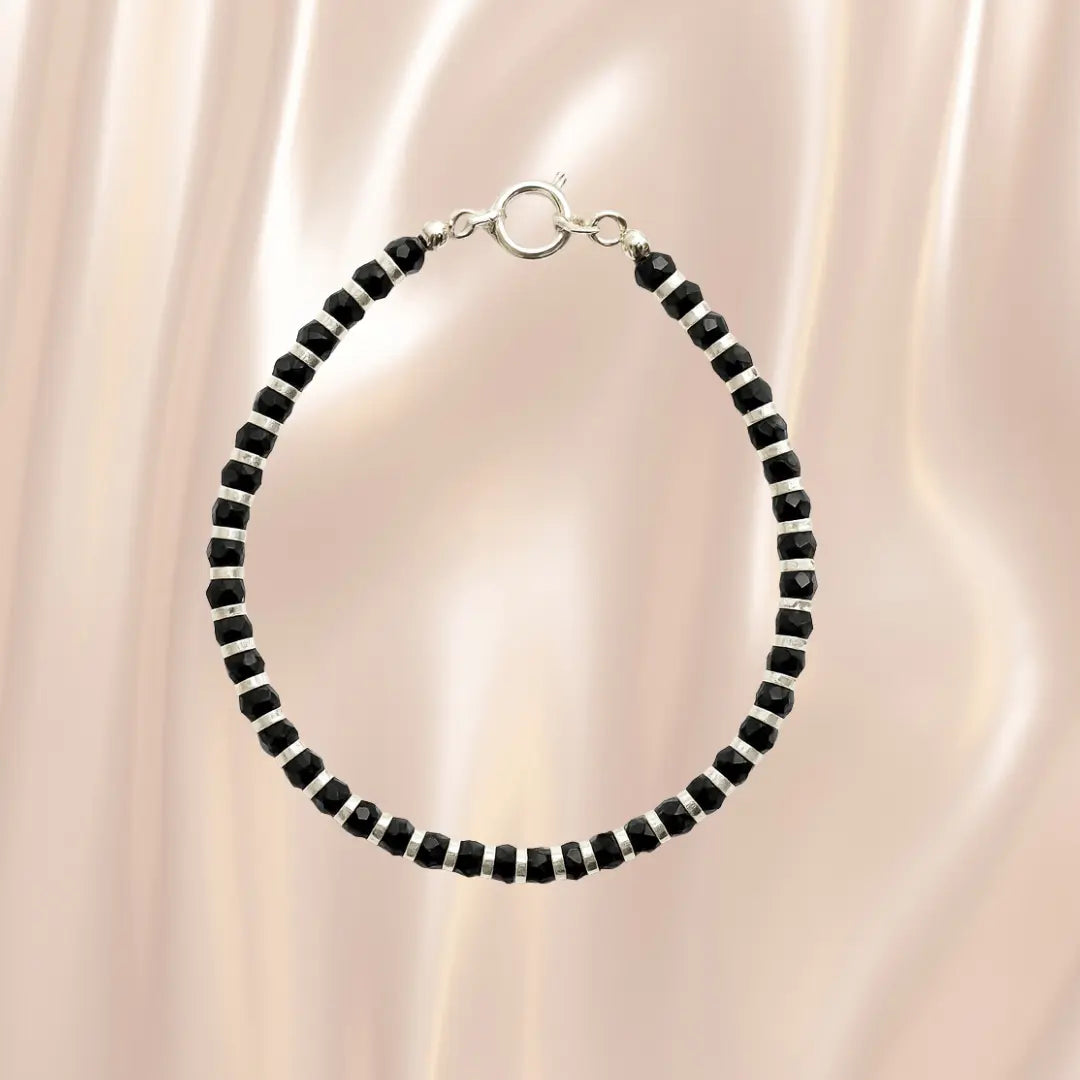 Black Bead Silver Spacer Bracelet Mashha