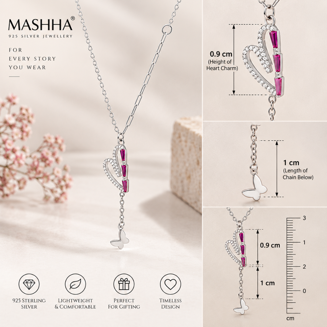 Silver heart pendant necklace with pink stones – Mashha 925 Silver