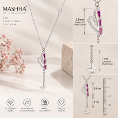 Silver heart pendant necklace with pink stones – Mashha 925 Silver