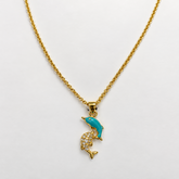 Mashha Aqua Dolphin Duo Pendant Necklace