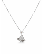 Silver necklace with a star and planet pendant on a white background